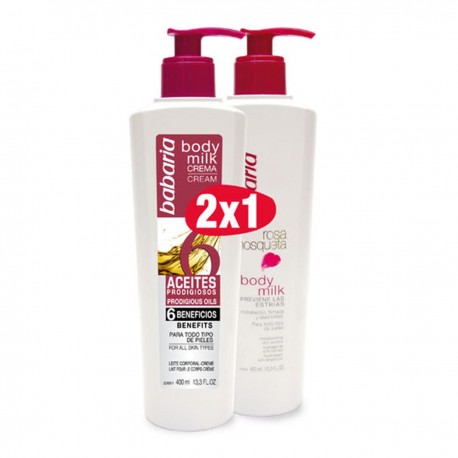 8410412706537 - BABARIA ROSA MOSQUETA BODY MILK ANTI-ESTRIAS 400ML + BODY MILK CREAM ACEITES PRODIGIOSOS 400ML - HIDRATACION