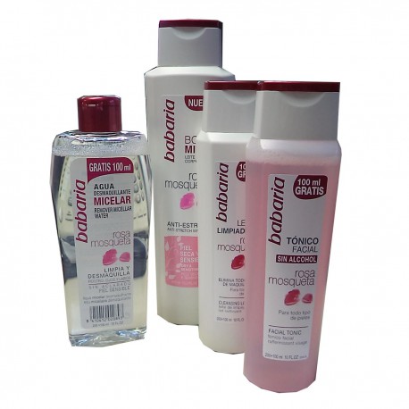 8410412706612 - BABARIA ROSA MOSQUETA BODY MILK 400ML+AGUA DEMAQUILLANTE 300ML+TONICO FACIAL 300ML+LECHE LIMPIADORA 300ML - DESM