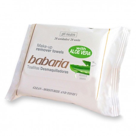 8410412018708 - BABARIA TOALLITAS DESMAQUILLADORAS CON ALOE VERA 20U. - DESMAQUILLANTE ROSTRO